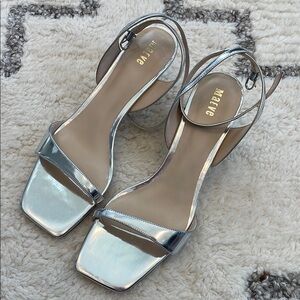 Maeve Anthropologie silver square toe kitten heel sandal brand new never worn